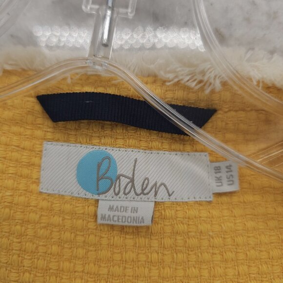 BODEN Ida Jacket Yellow Woven Tweed Frayed Hem Open Front Textured US 14 - Picture 7 of 8